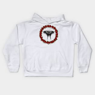 Zebra Swallowtail Butterfly in Red Rose Wreath Kids Hoodie